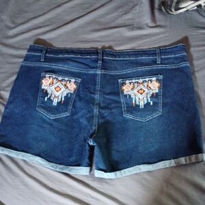 Embroidered Blue Denim Shorts